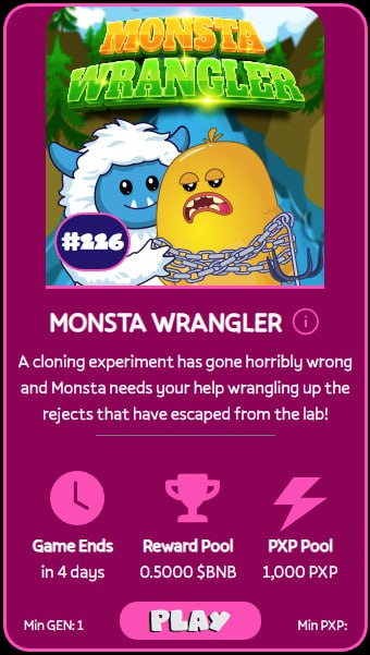 MonstaPartyNFTs's tweet photo. Our newest game - "Monsta Wrangler" and a new tournament is now LIVE with exclusive first access for Gen-1 NFTs!  🥳🤑

We hope you enjoy the newest addition!

Thanks to our partners at @SkillGamingcom! 🤝 

#arcade #nfts #p2e #crypto #cryptogames #defi #BNB #binance https://t.co/Y8vmGjcoVO