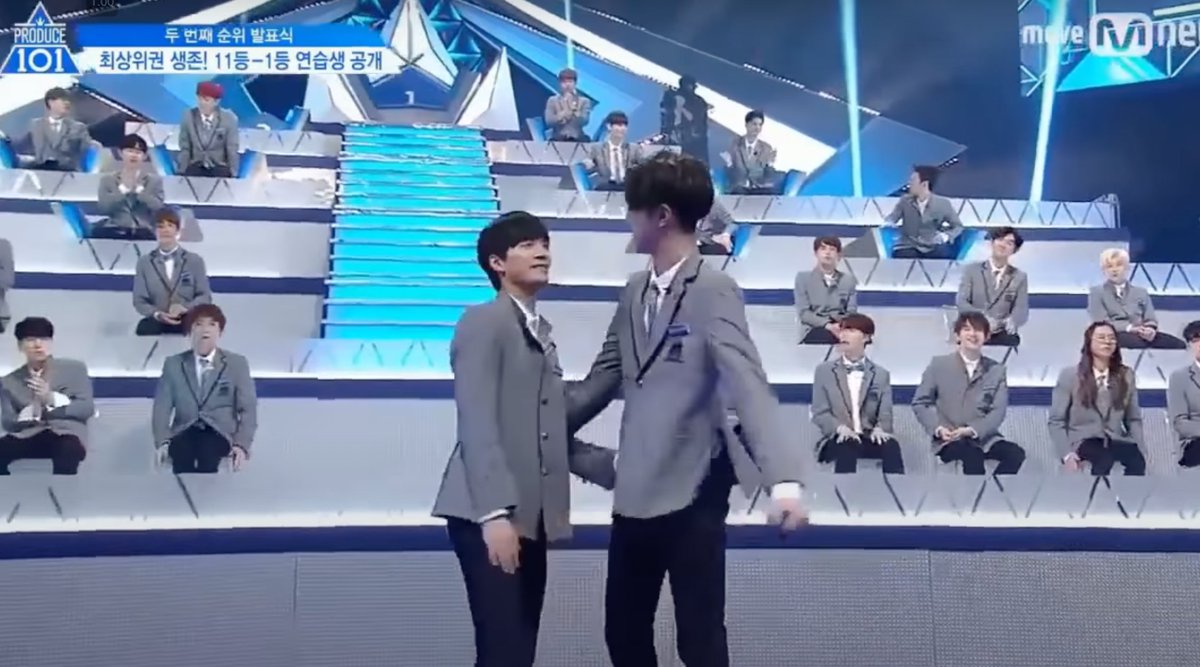 minspolaris's tweet photo. BAEKHO AND MINHYUN LOOKING AT EACH OTHER PROUDLY IN THE BACK WHEN JONGHYEON GOT FIRST PLACE? i only noticed this now https://t.co/P8RJoEOxn9