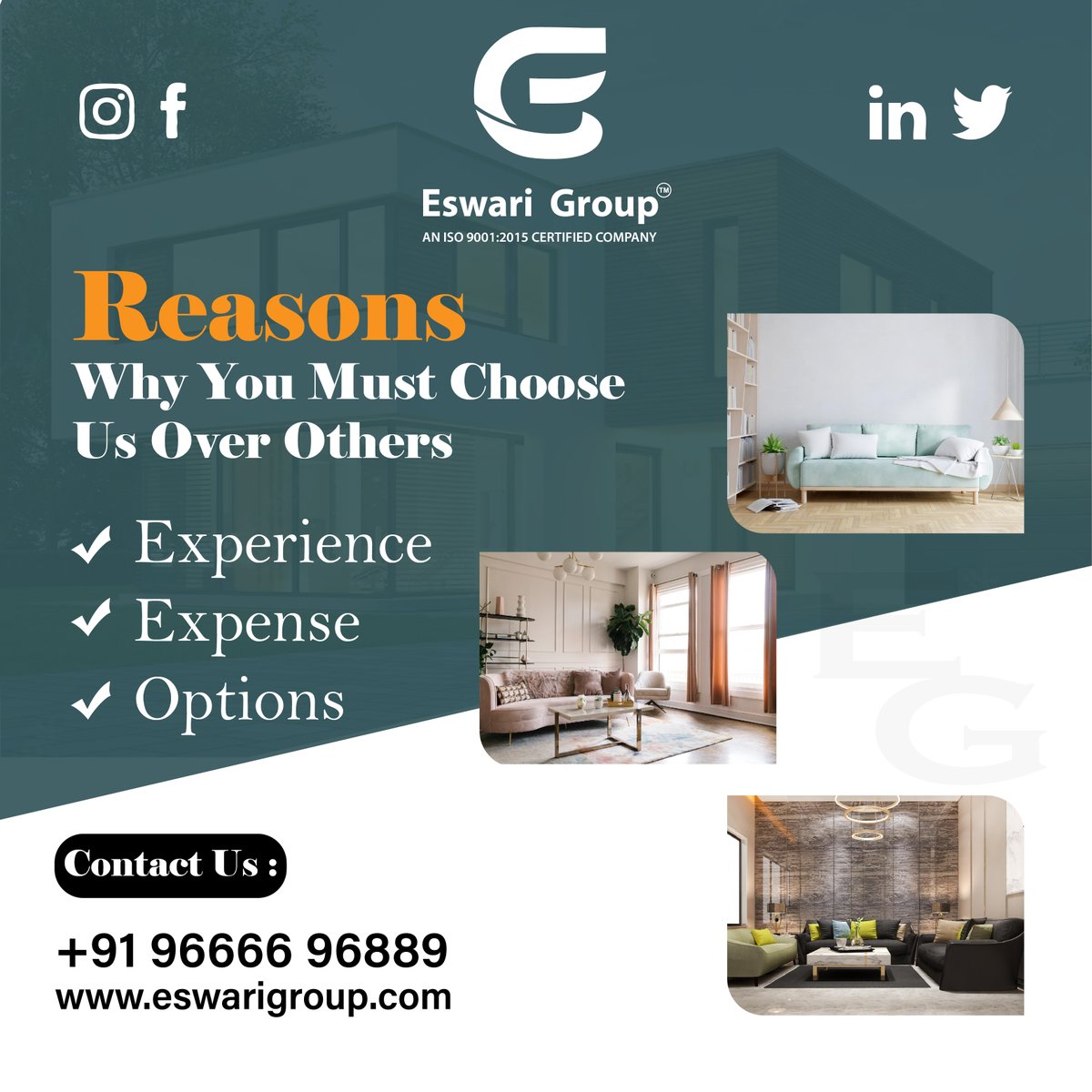 eswari_group's tweet photo. For distinctive homebuying services choose the efficient company of ESWARI GROUP and say goodbye to your homebuying problems.
Phone: 9666696889
Website: https://t.co/OI05JtxOYc
#RealEstateCompany #experience #bestconstructioncompany #teamofexperts #Constrcuction #EswariGroup https://t.co/66kqpOY5Ek