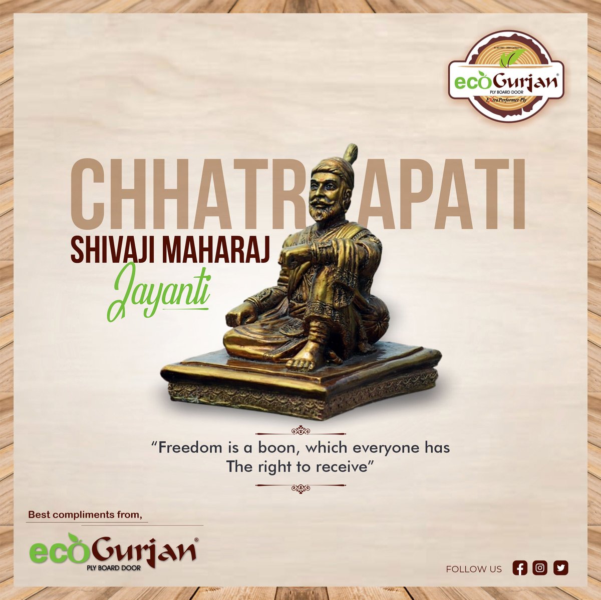 EGurjan's tweet photo. “Let us celebrate Shivaji Jayanti by promising ourselves to always walk the path of righteousness like Shivaji Maharaj and make our nation proud.”
.
Best compliments from, The Team Eco-Gurjan
#Maharashtra #video #Ambedkar #ShivajiMaharaj #ply #quality #ecogurjan https://t.co/eok858mOqh
