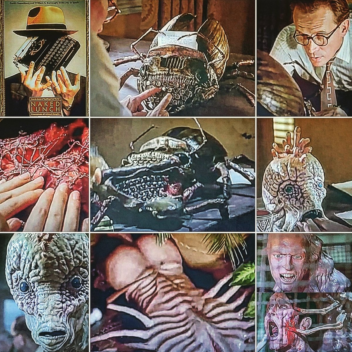 owikj's tweet photo. Rewatched #nakedlunch - 

#davidcronenberg #peterweller #williamsburroughs #typewriter #hallucinations #insecttypewriters #intestines #insectmonster #butt #centipedemonster #juliansands #impaling #blood #gore #bloodandgore #interzone #williamtellroutine https://t.co/6wJENZ2b2W