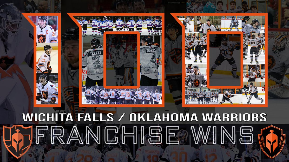 OKWarriors_NAHL's tweet photo. With tonight's 3-0 win, the franchise has hit the century mark!!! To every Warrior, past and present, thank you- and here's to hundreds more! #FightlikeWarriors⚔️ https://t.co/5rf3IBfk2O