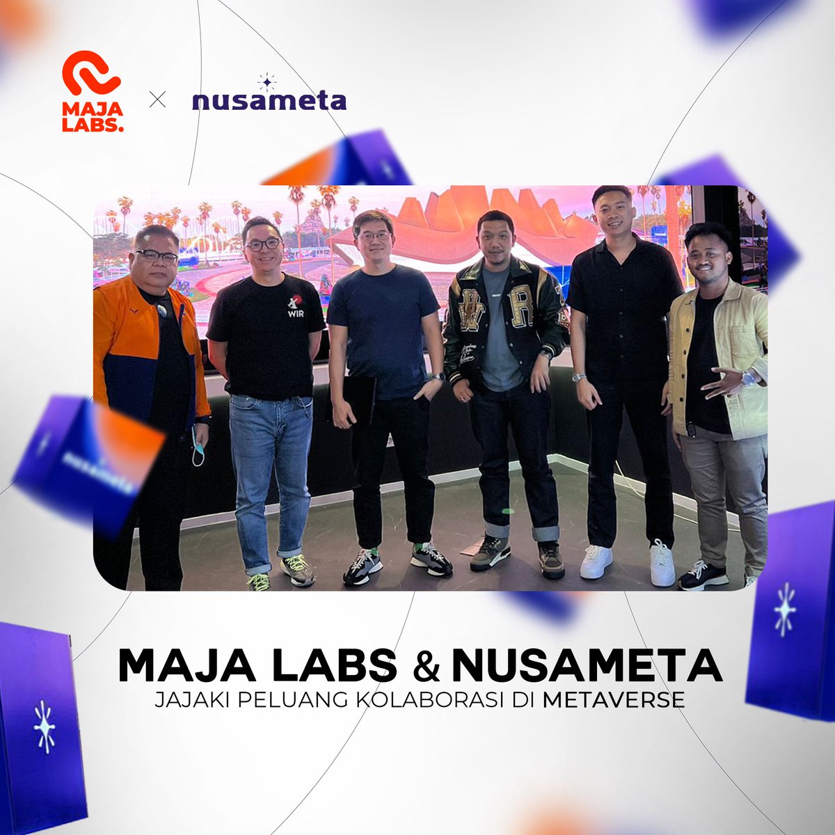 majalabs_xyz's tweet photo. CAPTION MAJA LABS &amp; NUSAMETA

MAJA Labs dan @nusameta_io jajaki peluang kolaborasi di Metaverse. Founder MAJA Labs, Adrian Zakhary bersama Nusameta dan Chief Metaverse WIR Asia, Stephen Ng berdiskusi tentang Metaverse dan pengembangan Web3 di Indonesia.

#majalabs #nusameta https://t.co/qXwd0MyG88