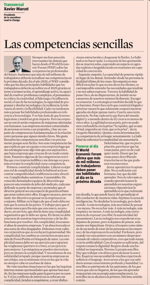 A pesar de la tecnología, las competencias sencillas, entre personas, son fundamentales para que las cosas pasen, las agendas tengan sentido y las personas crezcan, hoy en <a href="/LaVanguardia/">La Vanguardia</a> lavanguardia.com/economia/20230…