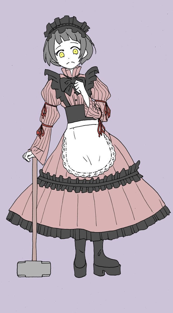 「今日の。スレッジハンマーメイド2。下絵35分 線画15分 色10分くらい(計60」|小島アジコのイラスト