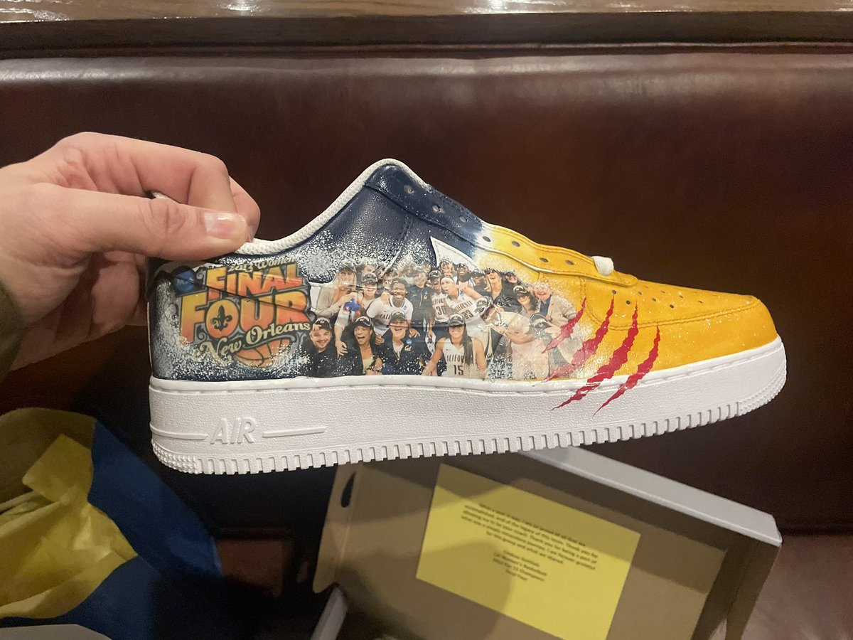 erikrwilliams's tweet photo. Custom #airforce1 from @CoachLindsayG to celebrate @CalWBBall 10 year anniversary for the #finalfour #calwbbfam https://t.co/YgIl37Qc6x