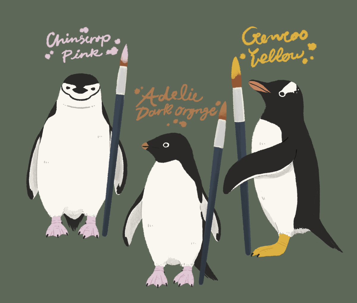 「ペンギンと絵筆 」|きゅう🐧多忙につき低浮上のイラスト