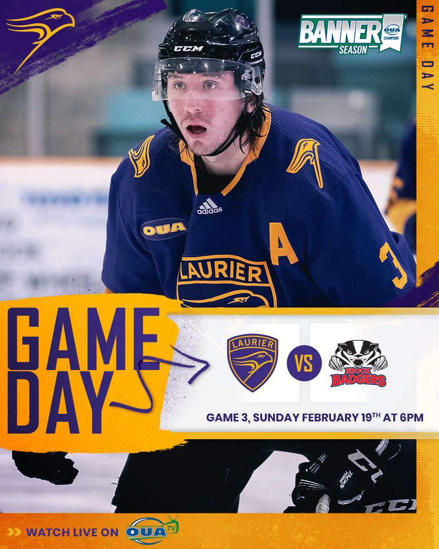 WLUAthletics's tweet photo. Season on the line. 

@LaurierHockey's on the road at @brockbadgers for the third and deciding game of their first-round series.

⌚️: 6 PM
💻: https://t.co/Dec3dTPLLU

#SoarAbove #BannerSeason https://t.co/f5NBnfisL0