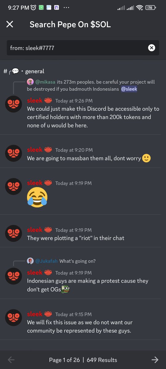 Sephiroth_ETH's tweet photo. @sleek_sol @Knzxsol @PepeOnSOL Oh you dare to talk right now p$$sy @sleek_sol @PepeOnSOL

#PEPESCAM

Did you forget that you insulted Indonesia in your community?

Oh yeah, when are you going to hold an open ama on twitter. Don't forget to invite us Indonesian airdroopers. We have a lot of insults for you. https://t.co/KGYa5l2hRA