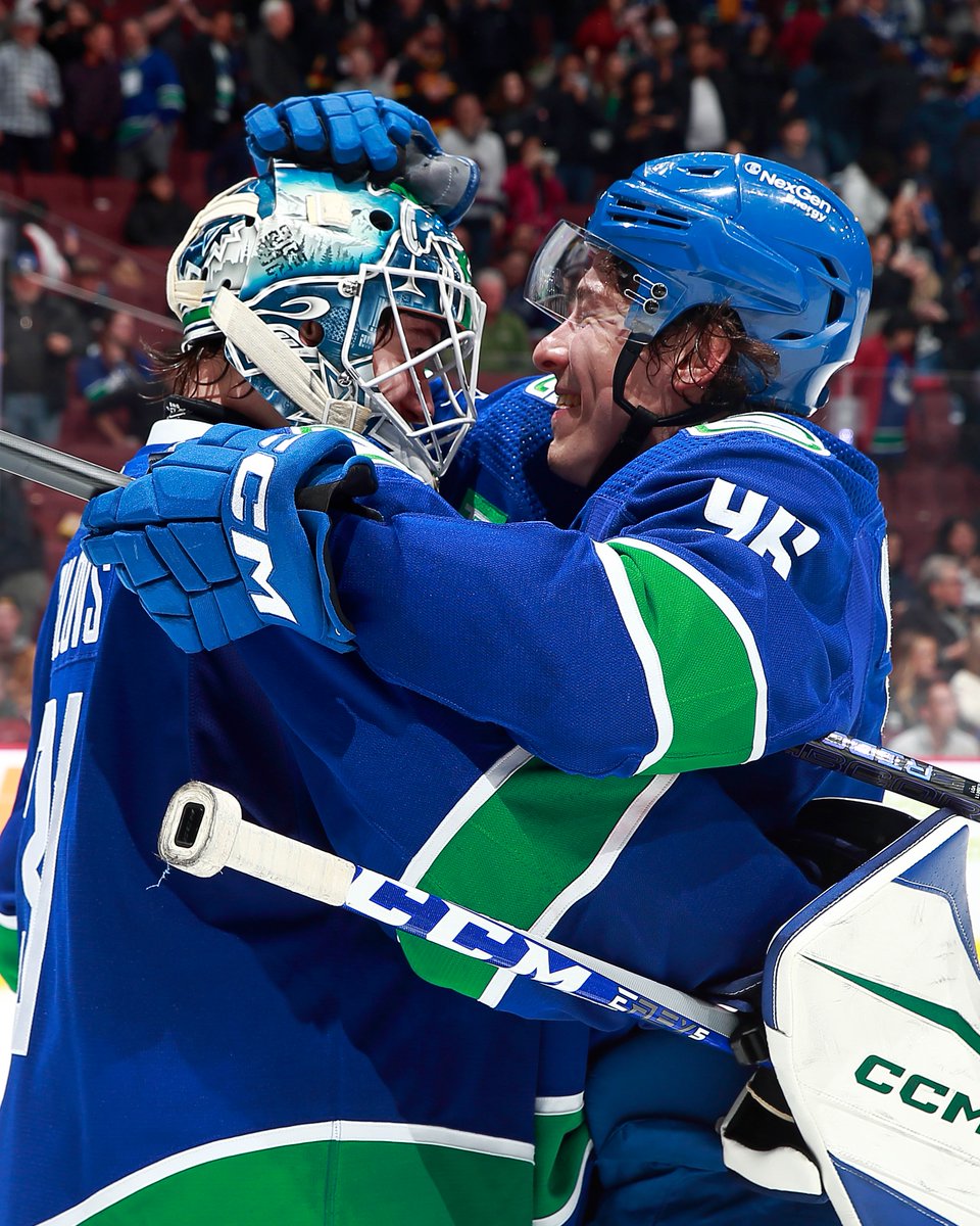 Congrats to <a href="/Canucks/">Vancouver Canucks</a> goaltender Arturs Silovs on his first NHL victory! 👏
