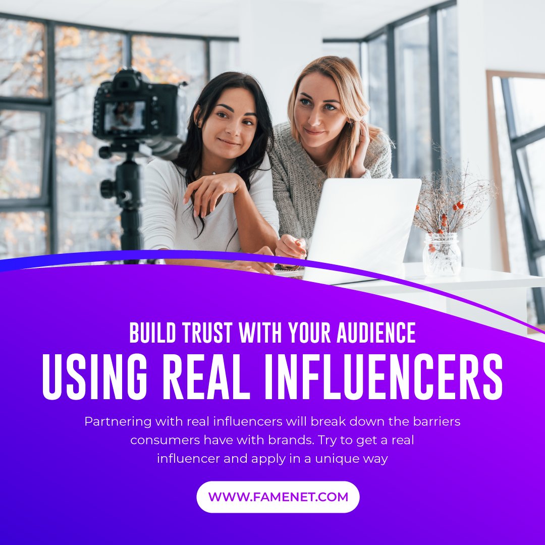 Build trust with your audience using real influencers. Partnering with real influencers will break down the barriers consumers have with brands. #influencer #marketin #FameInfinity #FameNet Visit : famenet.com