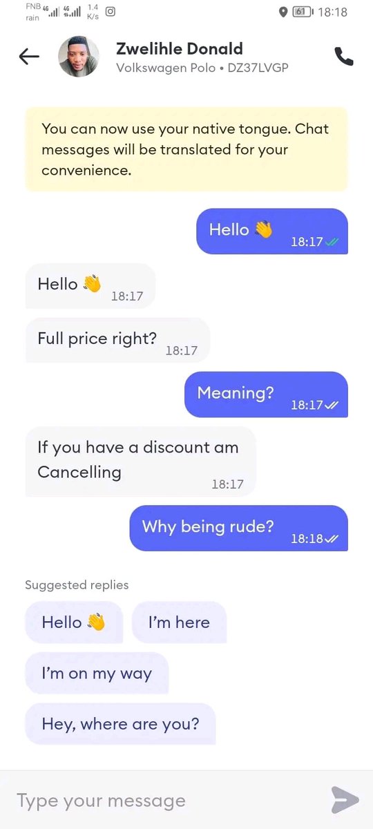 Real_SirMe's tweet photo. @Boltapp_za is this how you work? This happened to me yesterday. How can this driver treat me like this? https://t.co/BKiRsMh66i