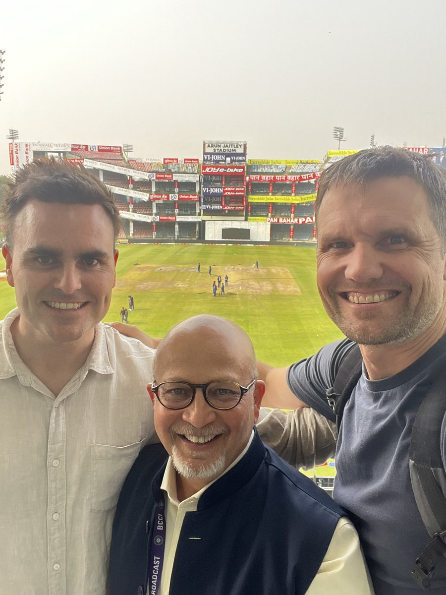 CorbinMiddlemas's tweet photo. Amazing few of days of Test cricket, with a sudden ending as so often happens in India. Great thrill working with these folks, &amp; you can hear them again from Indore on March 1. #INDvAUS @abcsport https://t.co/XiQfvB1vhR