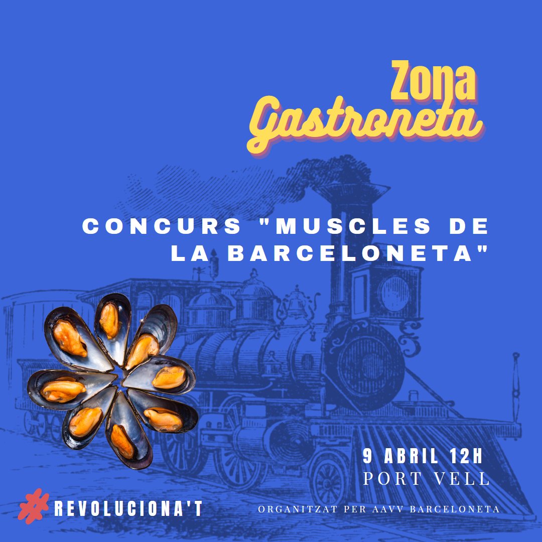 Revolucionat23's tweet image. CONCURS DE MUSCLES DE LA BARCELONETA 
organitzat per @aavvbarceloneta 

🔊 Convocatòria oberta als restauradors del barri!

🚂 Bases legals al link de la bio.

#AAVVBarceloneta
#gastronomia #muscles #marisc #concurs  #peixdelabarceloneta #revolucionatbarceloneta
