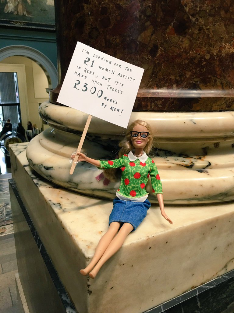 Art Activist Barbie known for reporting on and calling out sexism in museums and galleries and the lack of female artists in collections. A UK project by Sarah Williamson #womensart