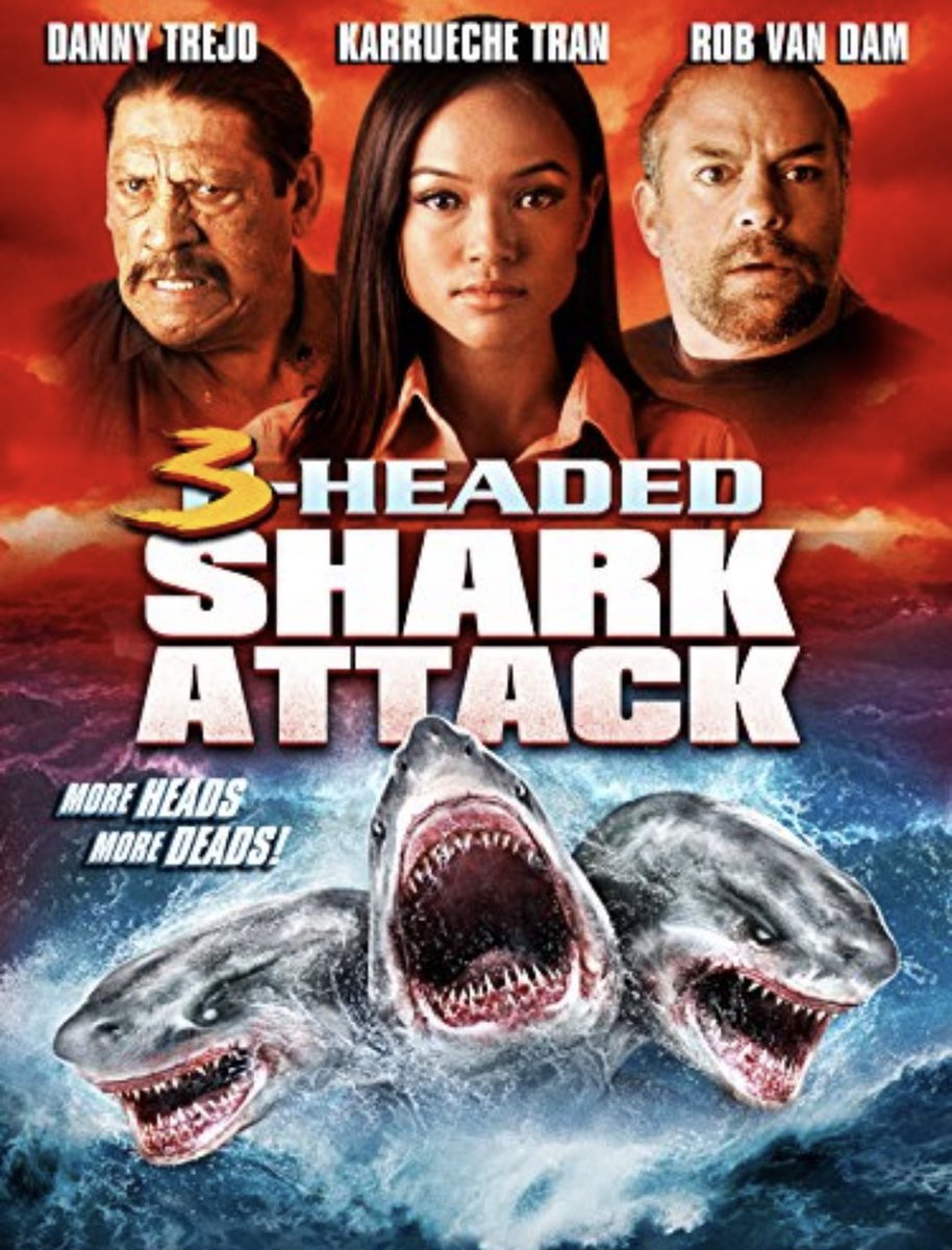 Trib_Ey's tweet photo. 1st WATCH- #3HeadedSharkAttack. Sequel to 2-Headed, & 2 further sequels follow (5&6 Headed). No 4-Headed it seems. As good as you can imagine. It’s actually an endurance test getting to the end. Even #DannyTrejo attacking it with a machete falls flat. 1/5. https://t.co/n7AN3mngus