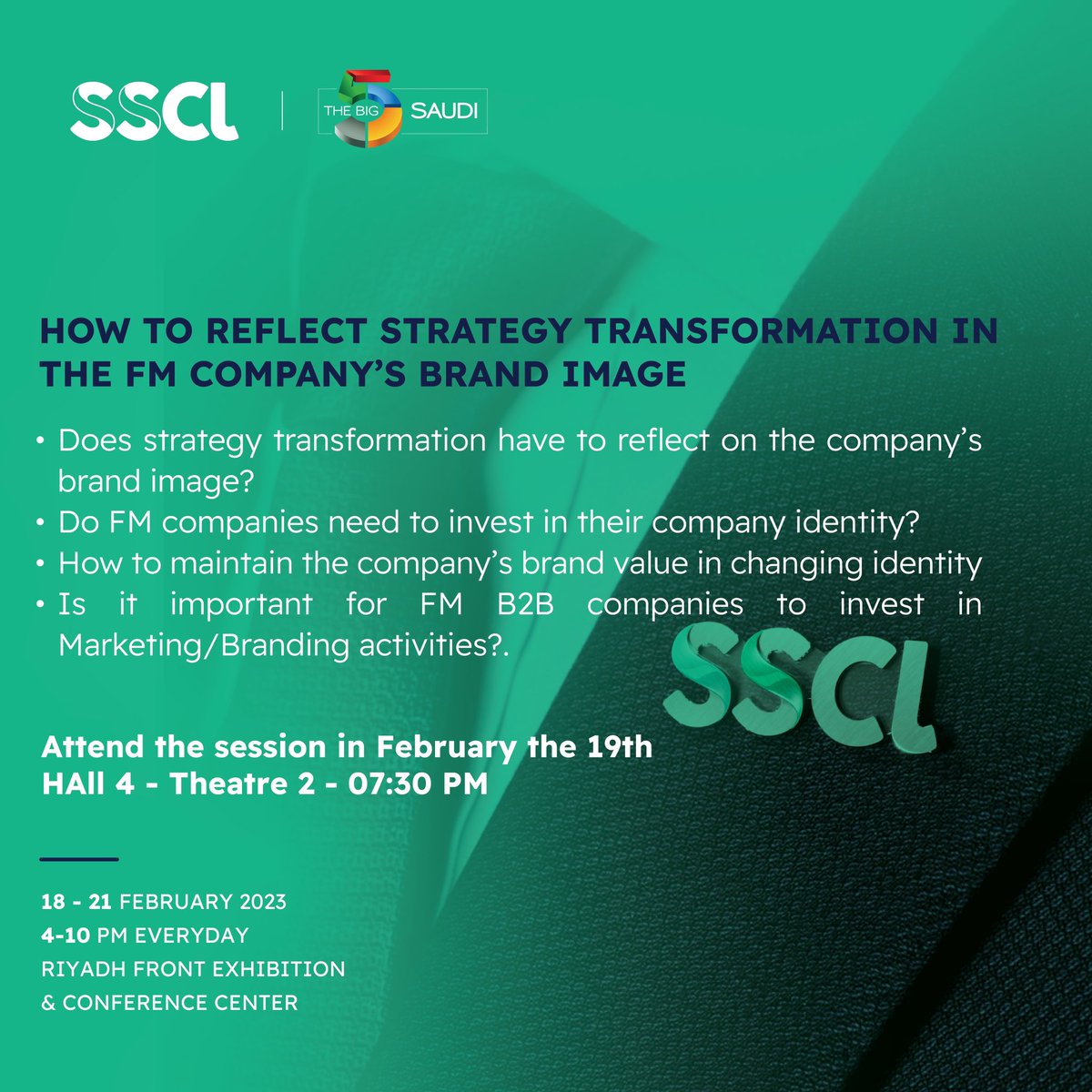 ssclsa's tweet photo. Don't miss out on attending @thebig5saudi Industry Talks today, where our team will be sharing their expertise. 

#SSCL #BIG5 #FMEXPO #big5saudi https://t.co/FZ157z1aFT