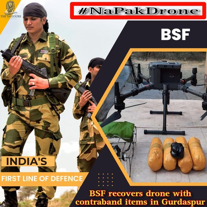 #AlertBSF shoot down Pakistani drone and recovered heroin, INDO-PAK International Border Gurdaspur sector, Punjab. 
#NaPakDrone #BlacklistPakistan #PakistanEconomicCrisis #PakistanEconomy