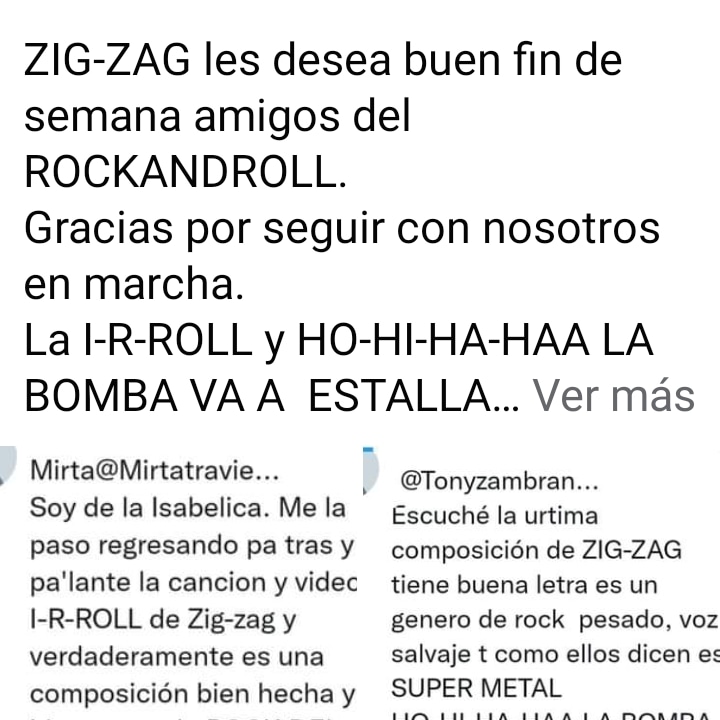 Amigos seguidores del ROCK PESADO.  Gracias por sus ánimos que nos brindan para seguir componiendo nuestras canciones.  Gracias de ZIG-ZAG VALENCIA SUPER METAL.