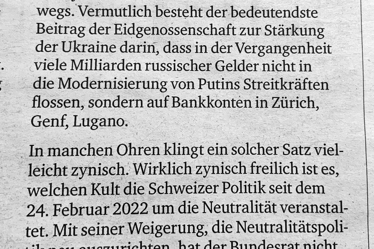 Die Untätigkeit der Schweizer Regierung beim Vernichtungsfeldzug von #Russland in der #Ukraine 🇺🇦 – in einem Satz zusammengefasst von Sonntags-<a href="/Blickch/">Blick </a>-Chefredaktor @gieri_cavelty.