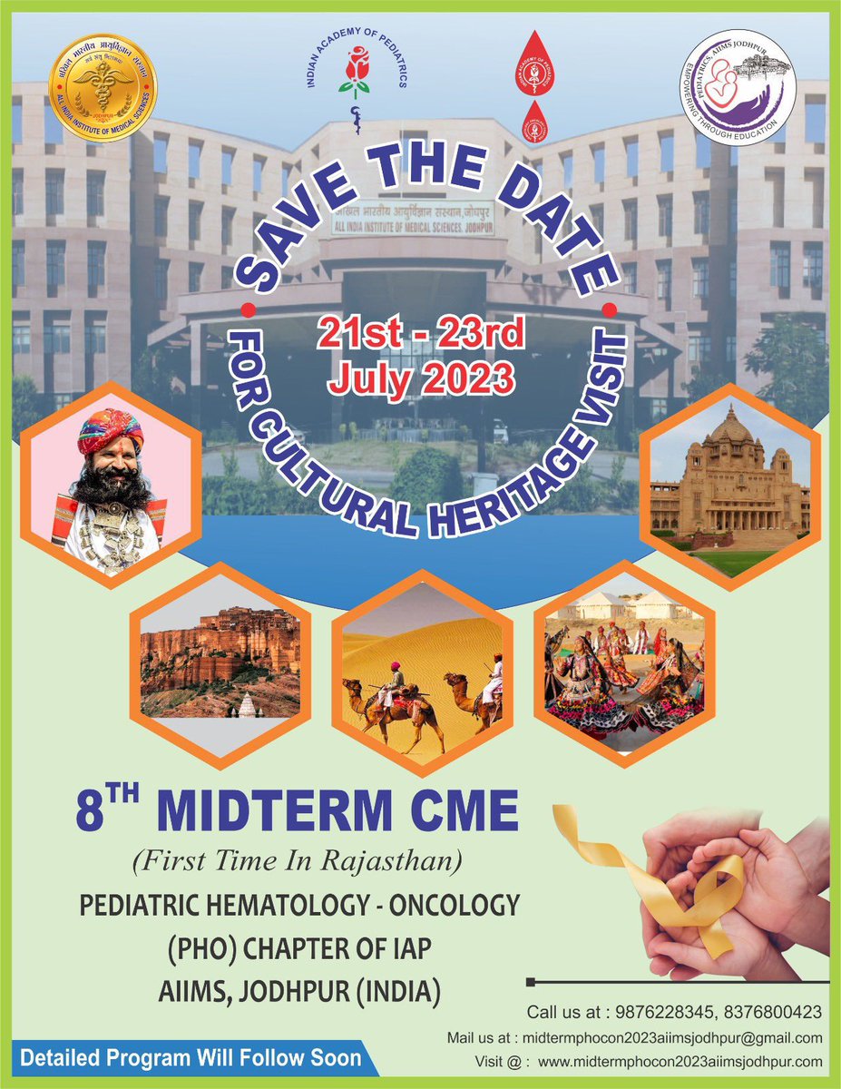 Childhood cancers & anaemias are treatable conditions through huge advances in medical sciences & will power. AIIIMS Jodhpur invites you to heritage city for an academic feast this July. @WorldSIOP @CleClinic_PHO @ASPHO_hq @pho_india @PHOJournal @EHA_Hematology @WHO @UNICEFIndia