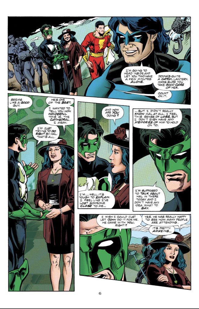 fingerstripes13's tweet photo. #DailyDick returns with Day 102!
Green Lantern (1990) #81
Donna Troy meets up with Dick Grayson at Hal Jordan’s funeral and formally introduces him to Kyle Rayner, her current boyfriend. Donna Troy has taste my friends. Also, fun cameo by Starman. Have not read, but I want to! https://t.co/d13DrEbu7y