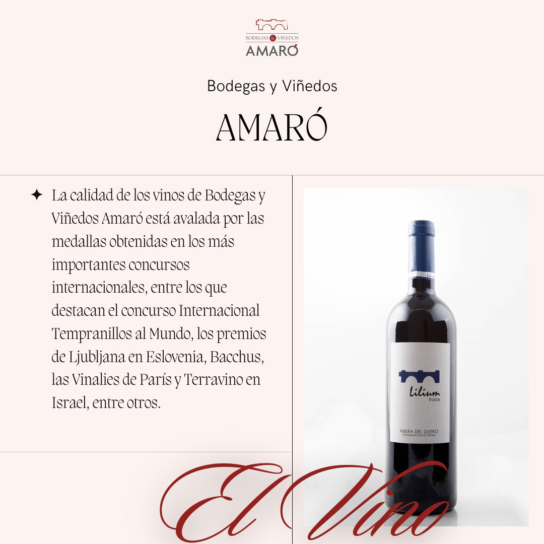 AmaroBodegas's tweet photo. 𝗘𝗟 𝗩𝗜𝗡𝗢🍷

🍷La calidad de los vinos de Bodegas y Viñedos Amaró está avalada por las medallas obtenidas en los más importantes concursos internacionales. https://t.co/aZ5aarzc7g