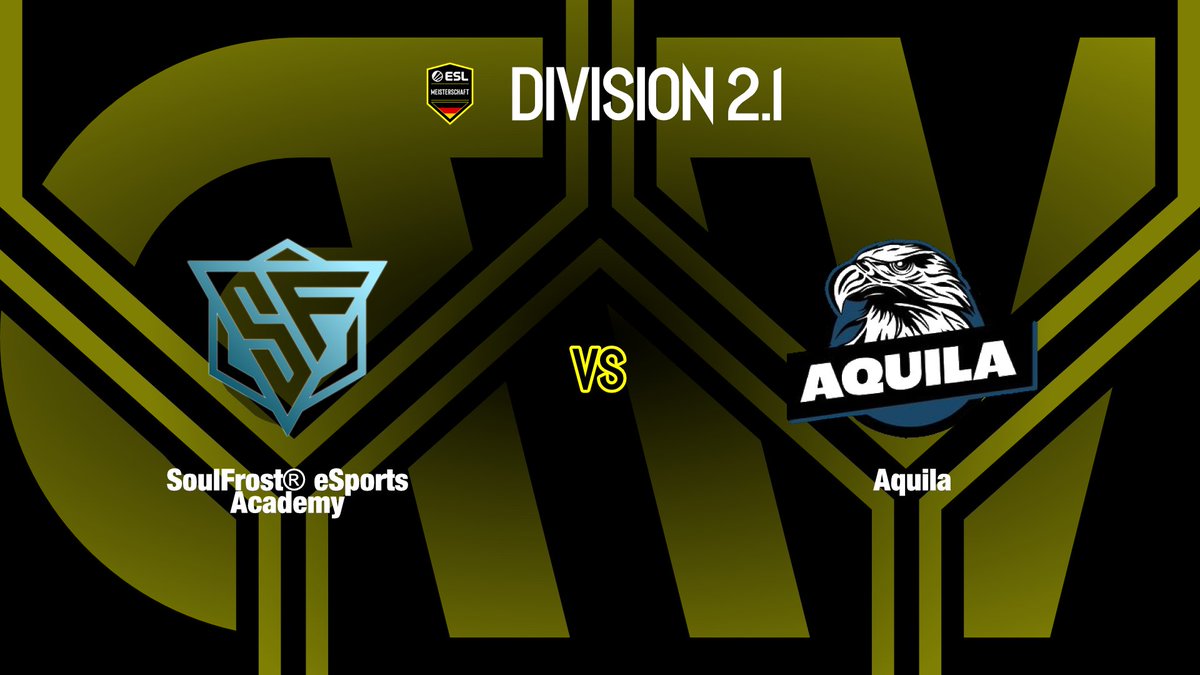 📢 Nun beginnt auch die #ESLM bei uns mit einem Spiel in der DIV 2

📺 twitch.tv/ctvcsgode 🇩🇪
🎙 <a href="/_FudoD/">FudoD</a> 🇩🇪

🏟 #ESLMeisterschaft Division 2.1

🕕 18:00 Uhr
⚔ <a href="/SFeSportsORG/">SoulFrost® eSports</a> Academy 🆚 <a href="/OOE_Aquila/">Aquila</a>