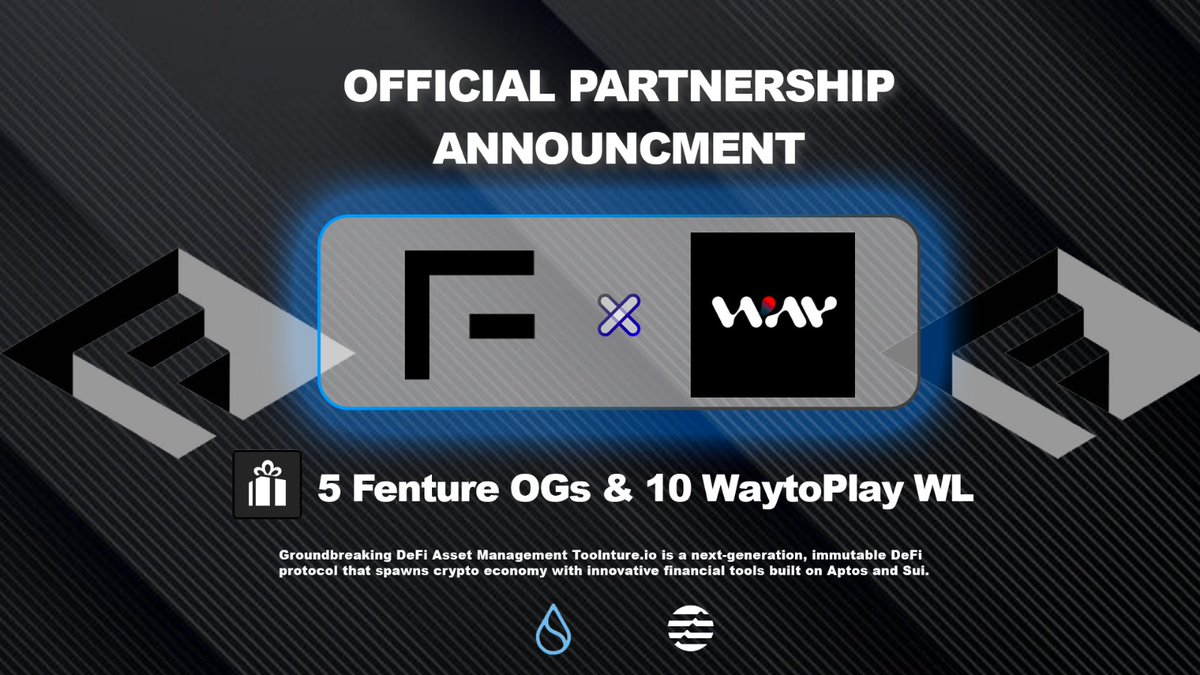 Very honored to partner with <a href="/WayToPlay_NFT/">WayToPlay</a> 🔥
 
🚀5 OG from <a href="/FentureFinance/">Fenture AI | 1XP = 1$FFD Solana | Sui | Aptos |</a> &amp; 10 WL from <a href="/WayToPlay_NFT/">WayToPlay</a> 
 
1. Follow <a href="/FentureFinance/">Fenture AI | 1XP = 1$FFD Solana | Sui | Aptos |</a> &amp; <a href="/WayToPlay_NFT/">WayToPlay</a> 
2. Like &amp; Retweet
3. Tag 3 friends
4. Join Discord: discord.gg/3tftnwBS7u &amp; discord.com/invite/k55ZtNX…

#Aptos #Sui #NFT #DeFi