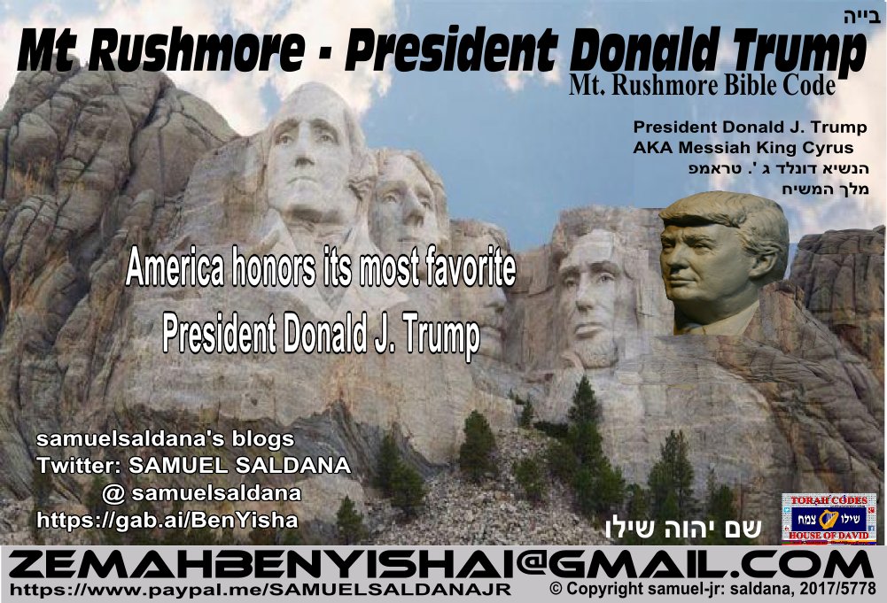 samuelsaldana's tweet photo. I was one the first to make this "picturecode" a picture based on #BibleCode about 6 years ago. That President #Trump face's would go up on Mt Rushmore. Trump aka #MessiahKingCyrus would go on the right of Lincoln. It was HaShem [God] that told me, he is the reveler of secrets. https://t.co/taiFHPNEf7