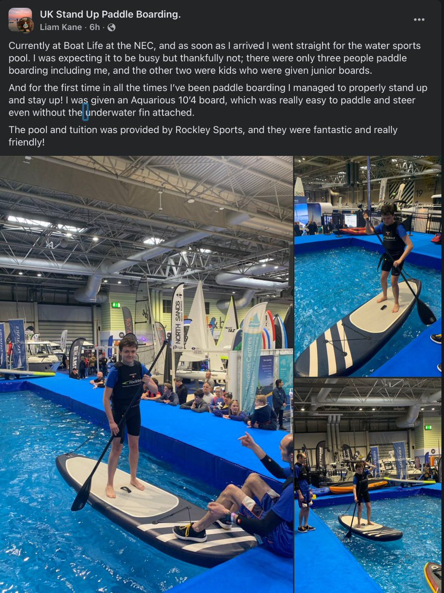 Thank you Liam Kane for joining us at the pool at the @boatlifeevents show. Well done for managing to stay up on a paddleboard and for your kind words about the Rockley Team!👍 #boatshow