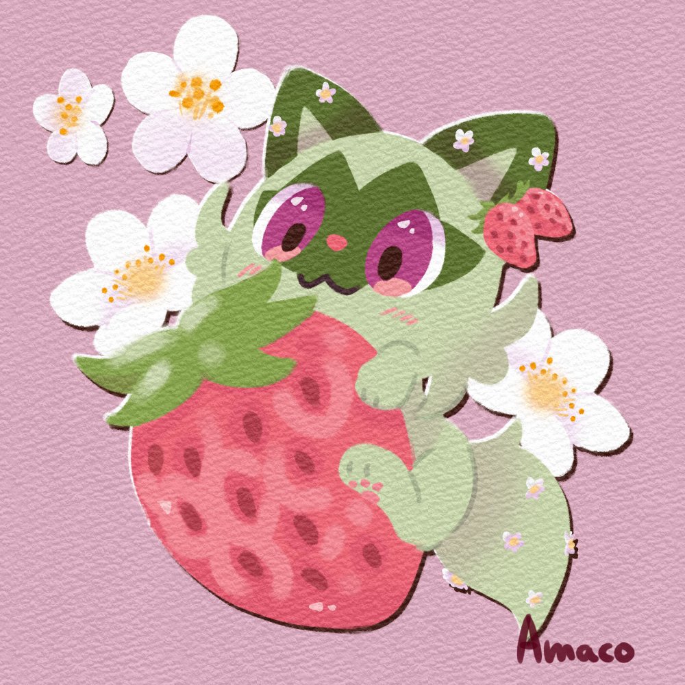 pokemon (creature) no humans food strawberry fruit flower holding  illustration images