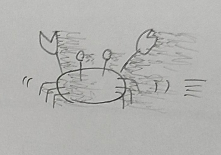 okane_EK9's tweet photo. これは講習中に眠気に襲われながらメモに描いていた爆速で走るカニ https://t.co/hz3b90EVvP