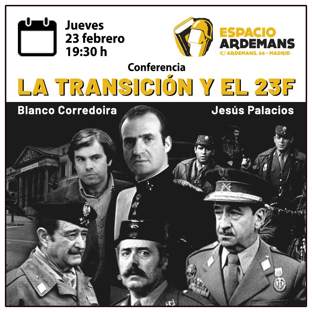 El próximo jueves, coincidiendo con el aniversario del 23F, el escritor @BCorredoira y @jesuspalacios -el mayor experto en este hecho histórico- desentrañarán unos sucesos cuya “verdad oficial” parece no coincidir con los hechos comprobados.