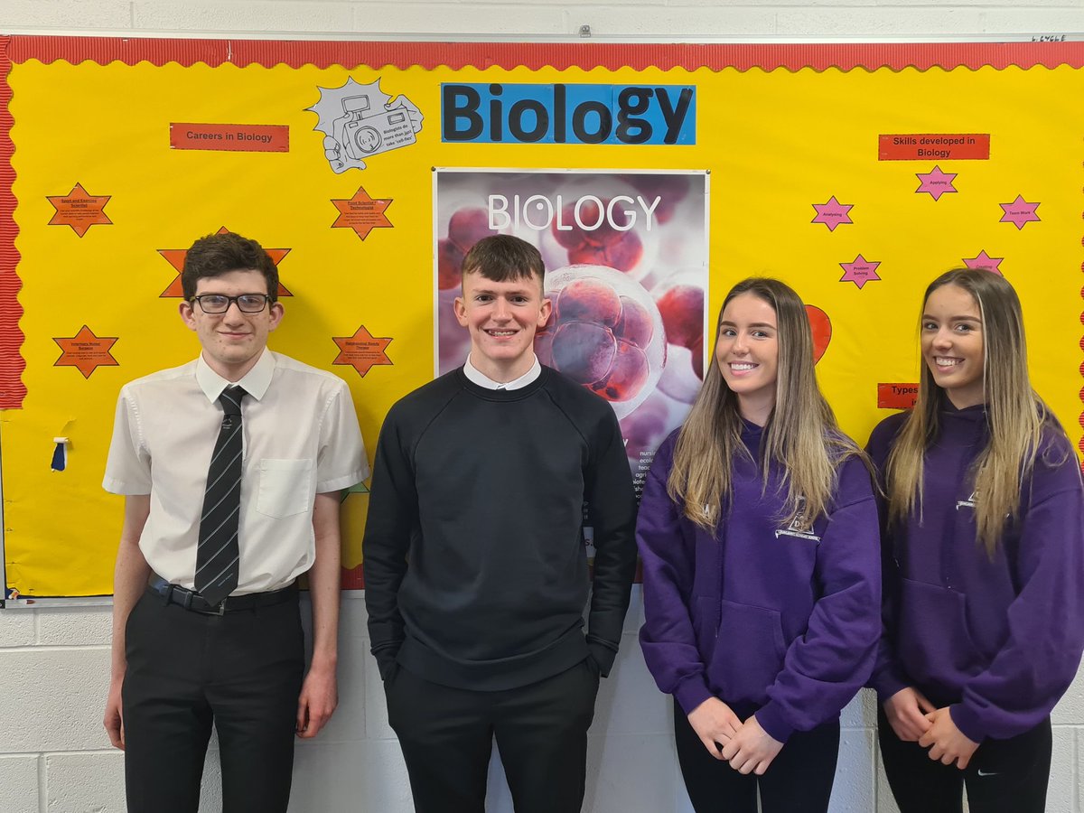 Duncanrig_Bio's tweet photo. Our S6 Biology ambassadors - Ewan, Sam, Holly and Sophie. They have been doing lots of great work with primaries and ate planning more visits before their exam leave. https://t.co/aXqHQXbAWC