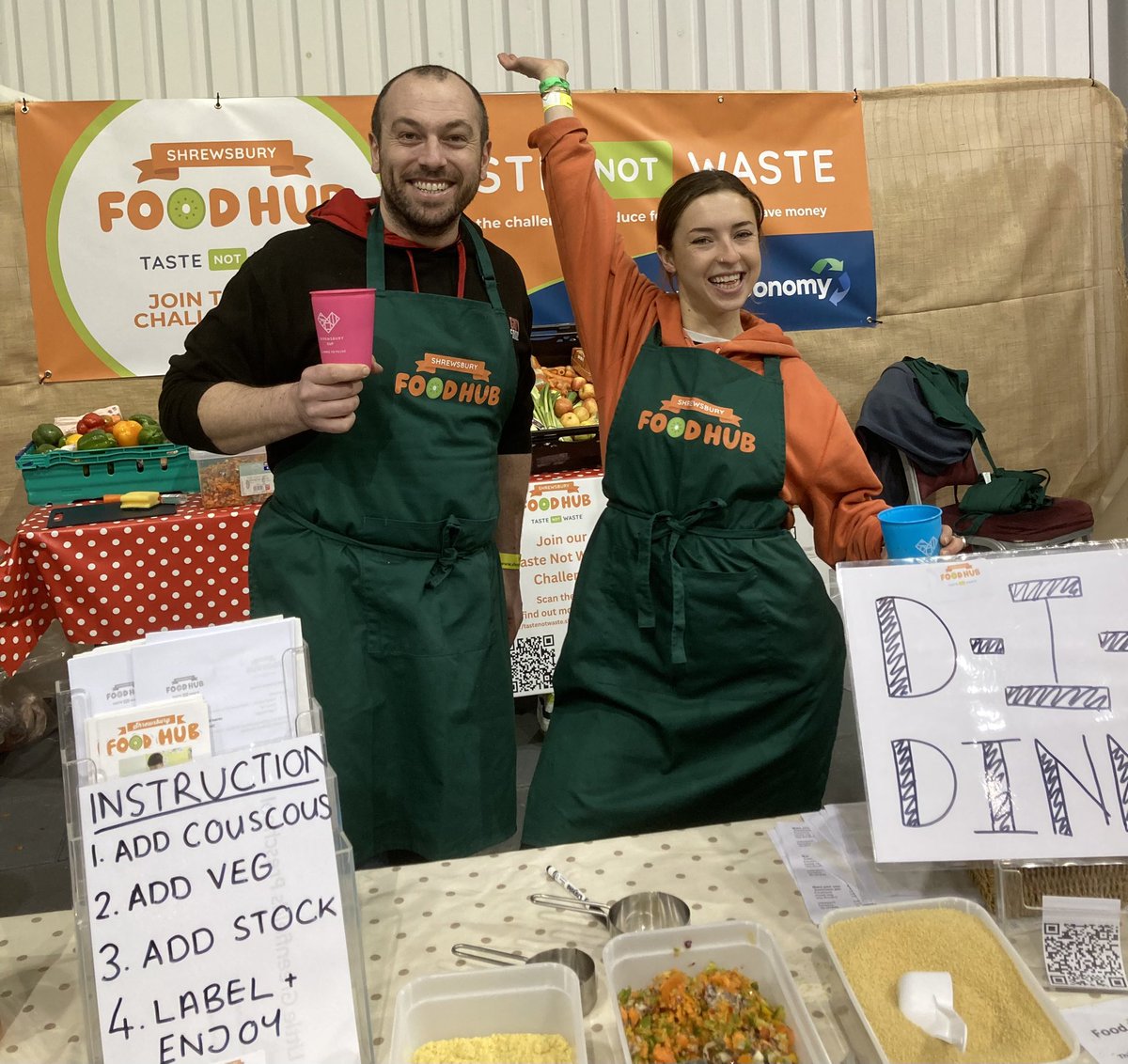 shrewsburycup's tweet photo. Great to see Grania &amp; Steve @_thehungryguy with their @shrewsburycup enjoying #zerowaste coffee from @eatupshrewsbury at #shropshirekidsfest - go say hi &amp; help them sort out their @ShrewsFoodHub fridge out! Hall 3  @ShropFest 🙏 @ReconomyNews https://t.co/QXf9i0Tp3V