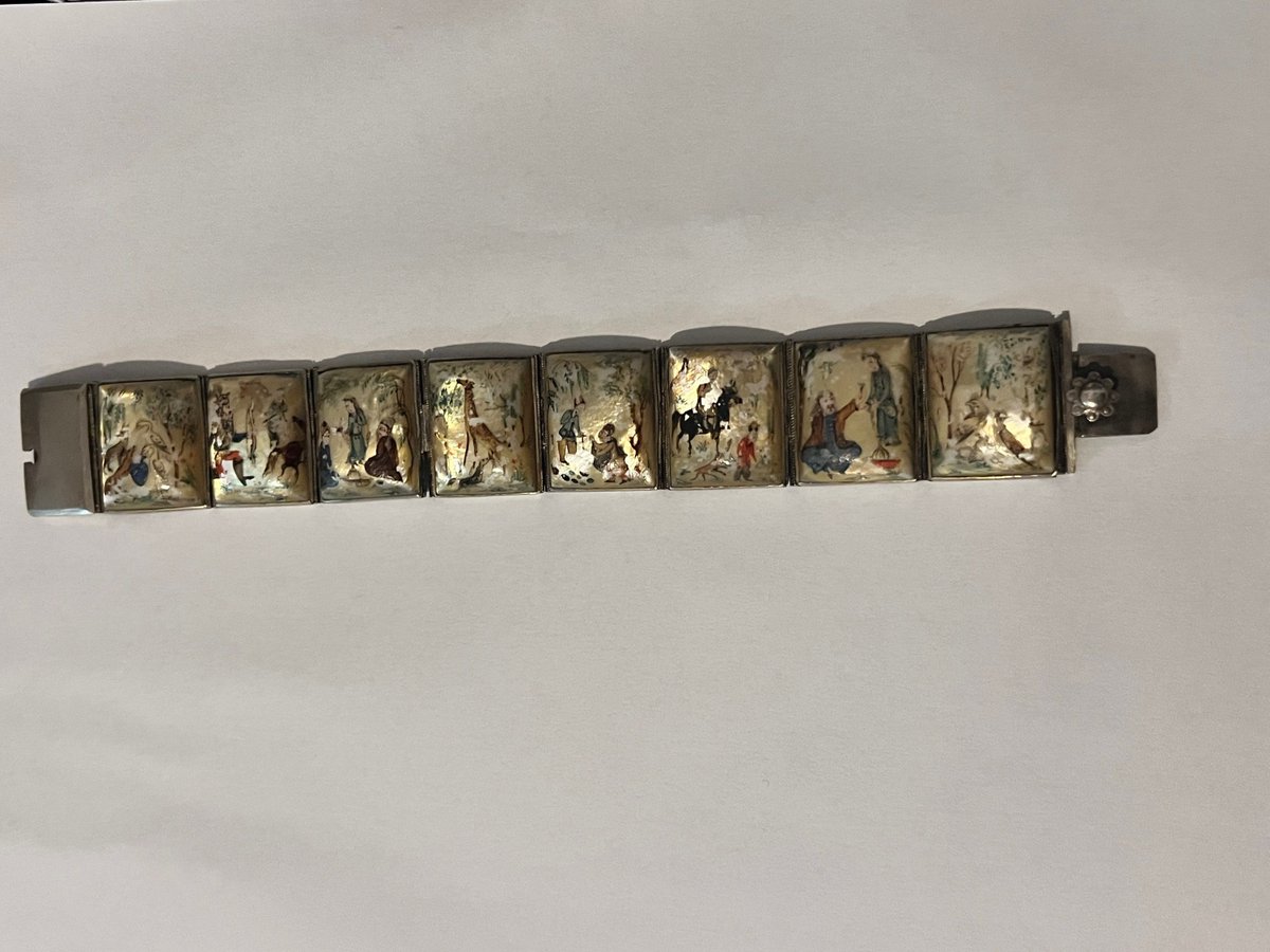 loveretrocrafts's tweet photo. Vintage Arabic Islamic Mother of Pearl silver mounted Hand Painted Storybook Panel Bracelet https://t.co/UYgHeoI7MU #islamicsilver #arabicsilver #motherofpearls #silver #motherofpearl #loveretrocrafts https://t.co/lq0gcF96Jz