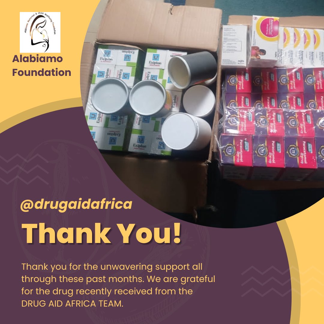 @drugaidafrica , We are grateful

#alabiamofoundation 
#drugdonation 
#routinedrugs 
#maternalcareinslumcommunities 
#helpingthoseinneed 
#sdg4