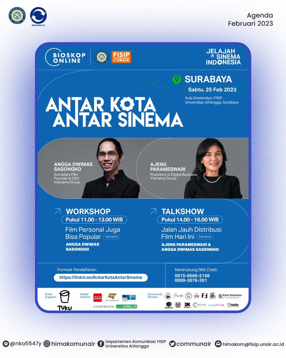 communair's tweet photo. Halo Arek-arek Suroboyo dan sekitarnya 👋🏻

Kabar baik buat kamu pecinta dan pegiat film, Bioskop Online (@bioskoponlineid) menghadirkan program edukasi perfilman *Antar Kota Antar Sinema* yang akan diselenggarakan di berbagai kota di Indonesia. https://t.co/H5A6DEQI4Z