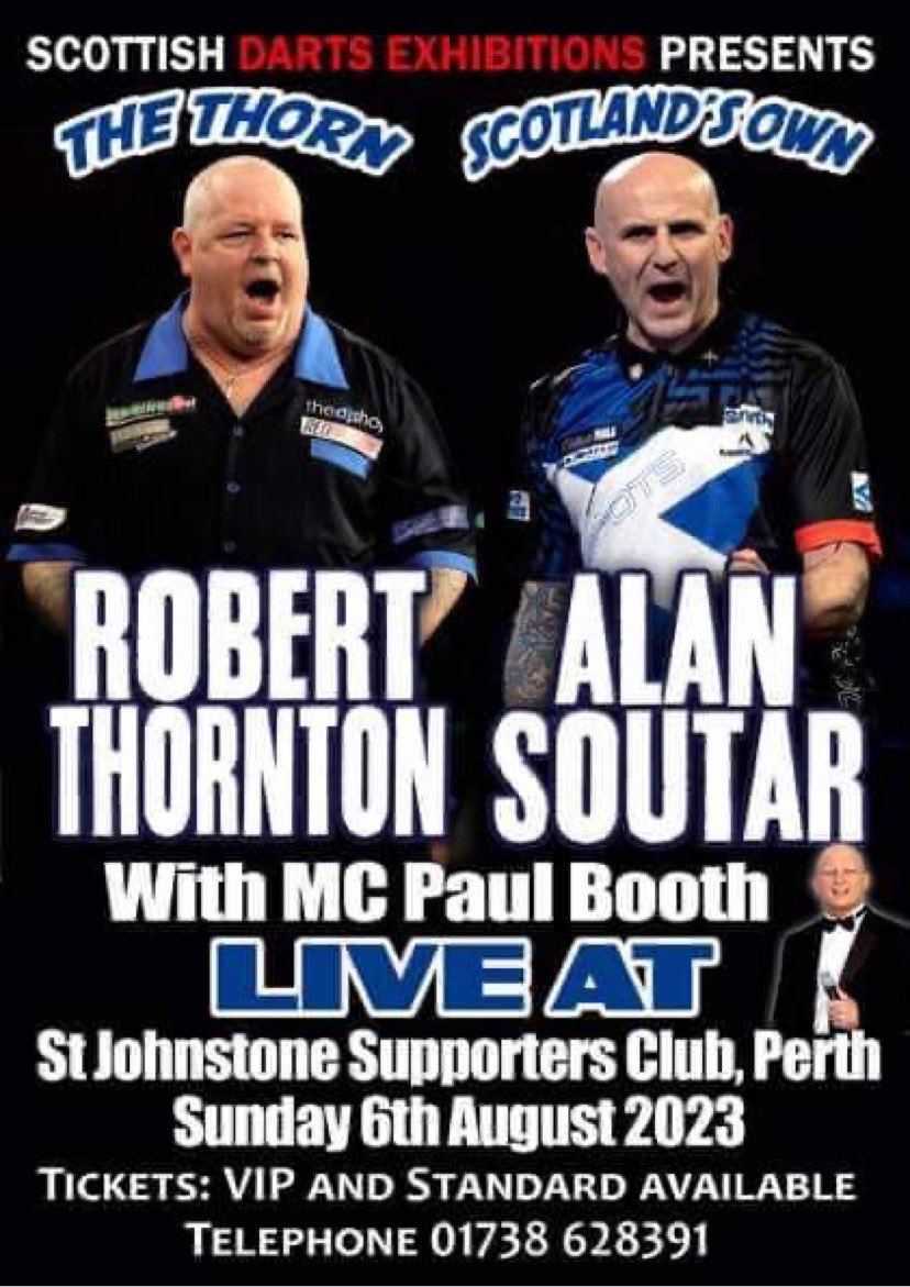 This promises to be a great night of 🎯 

Seniors World Champion Robert Thornton and World top 32 player Alan Soutar 🎯🎯🏴󠁧󠁢󠁳󠁣󠁴󠁿🏴󠁧󠁢󠁳󠁣󠁴󠁿

Get in touch for tickets details 👍<a href="/soots180/">Alan Soutar</a>