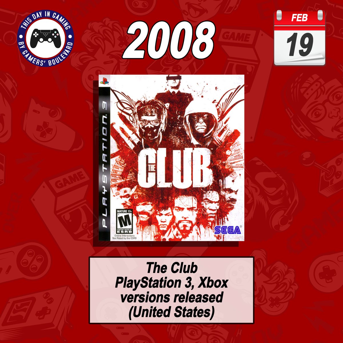 #OnThisDay - 19 Feb 2008: The Club - PlayStation 3, Xbox versions released (United States)

#PlayStation3 #PS3 #PlayStation #Xbox360 #Xbox #TheClub #SEGA #RetroGaming #RetroGames #ThisDayInGaming #RetroGamers #Gaming https://t.co/2QZsAc6wxo