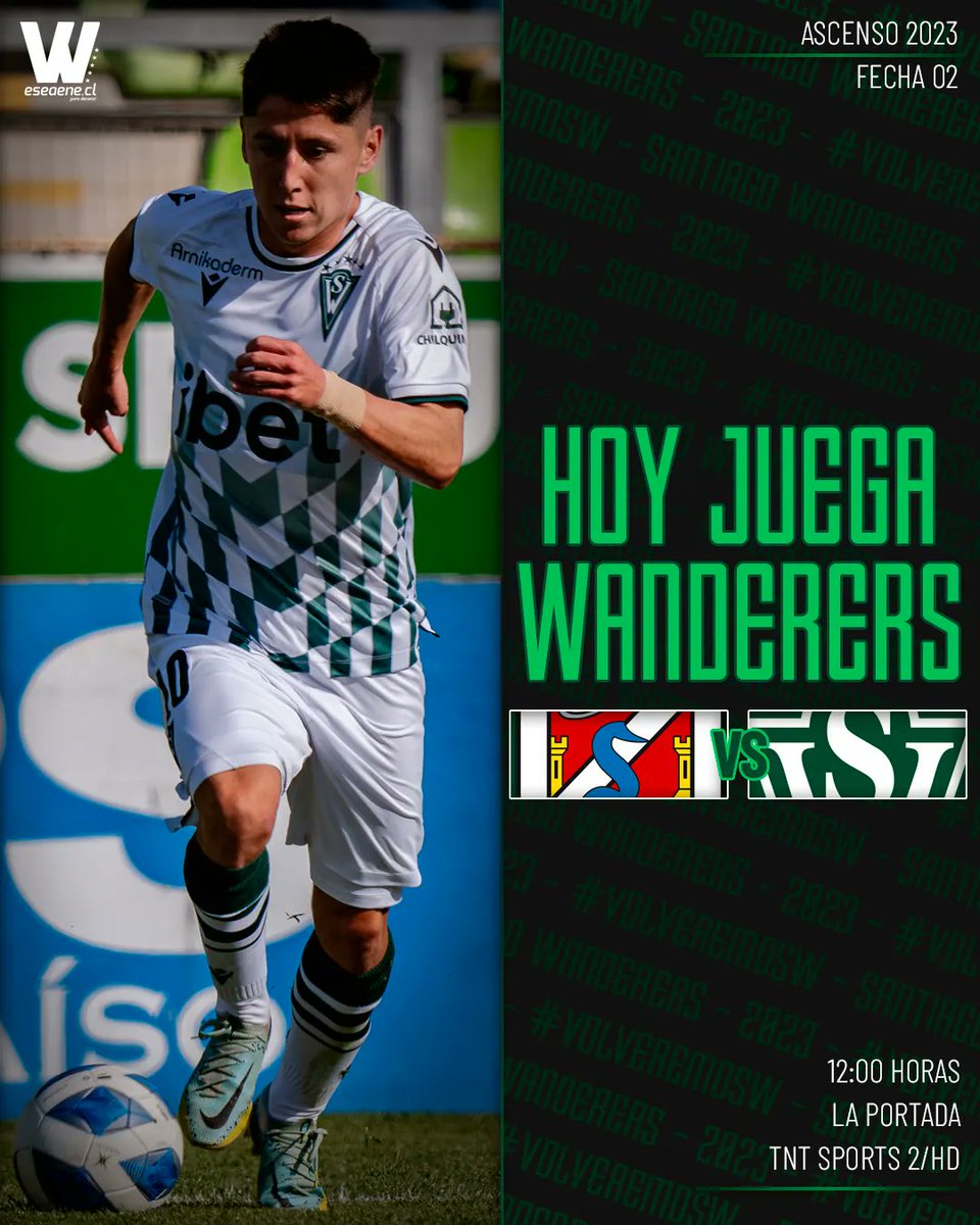 ¡Con todo por el primer triunfo!

🇳🇬 ¡Hoy juega Santiago Wanderers!
🏆 Ascenso 2023 - Fecha 2.
🆚 <a href="/CDLS_OFICIAL/">CD La Serena Oficial</a>.
🏟 La Portada.
📅 Domingo 19/02.
⌚️ 12 horas.
📡 TNT Sports 2 y HD.

#SWvsLS #VolveremoSW #SW2023.