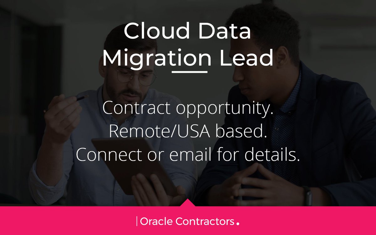 Oracle_Global's tweet image. CONTRACT OPPORTUNITY: Oracle Cloud Data Migration Lead
Rate: $USD85 per Hour
Location: #Remote #USA

For details, please contact Julian Zarate on Julian.Zarate@oraclecontractors.com

#OracleContractors #TechJobs @Oracle #Oracle #OracleJobs #OracleCloud #ERP #Data #Cloud