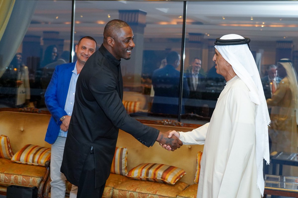RAKmediaoffice's tweet photo. H.H. Saud bin Saqr has met renowned actor @idriselba Elba and his wife @Sabrinadhowre in their capacities as UN Goodwill Ambassadors for the International Fund for Agricultural Development. Topics of discussion during their meeting included development programs in Africa. https://t.co/lHJp6eJlTY