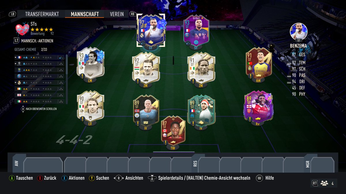 FUTAPE_FIFA's tweet photo. Ich spiele im Sturm Benze und Mbappe... 

Welche 2 anderen ST's würdet ihr auf die Bank packen? 🤔🤔🤔

#FIFA23 #FUT23 https://t.co/jhFopU6xjT