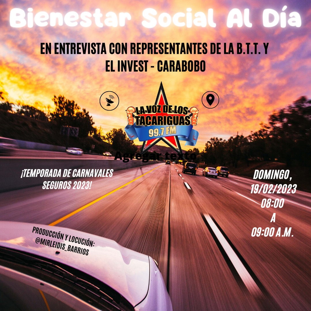 BTT_Carabobo's tweet image. Hoy  el personal Directivo de @BTT_Carabobo
 e @Invest_vzlaofic estaremos en La Voz de los Tacariguas 99.7FM conversando sobre Educación y Seguridad Vial en  estos Carnavales 2023, como también sobre la Certificación de Saberes....