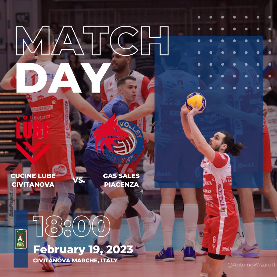 It's game day! Piacenza ⚪🔴, currently holding the fifth position in the standings, is set to clash with Lube 🔴⚪, the fourth-ranked team. 

🗓️: February 19, 2023
🕕: 18:00 | 🇮🇹 Time 
📺: VBTV

#GasSalesBluenergy
#Youenergyvolley
#AntoineBrizard
#Superlega