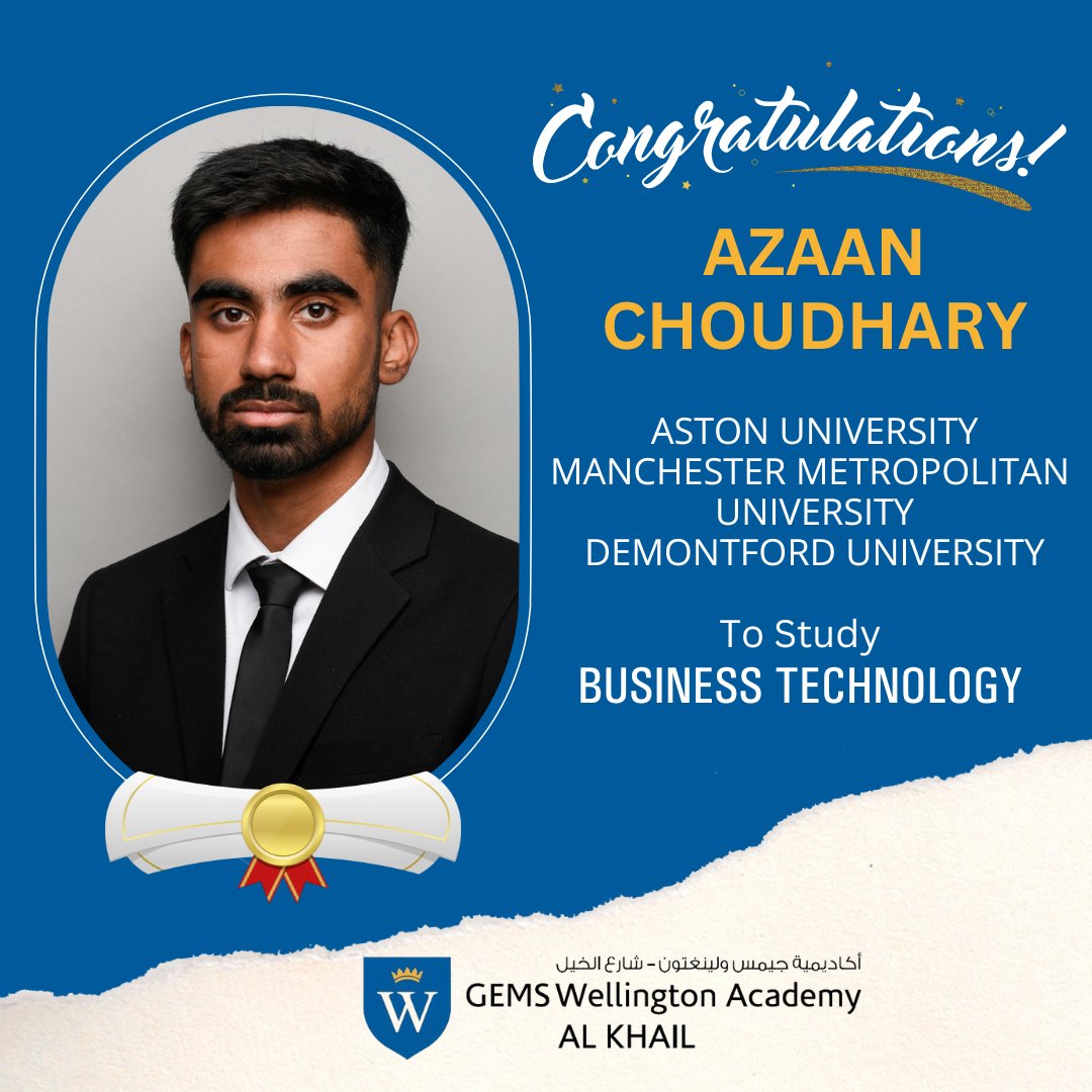gems_khail's tweet photo. Congratulations for receiving multiple university offers Azaan. We commend you on your success! 👏 👏 

#universityoffer #WEKsuccess #WEKSixth #limitlesspossibilities #ouracademy @GEMS_ME https://t.co/2OWlnpUKlW