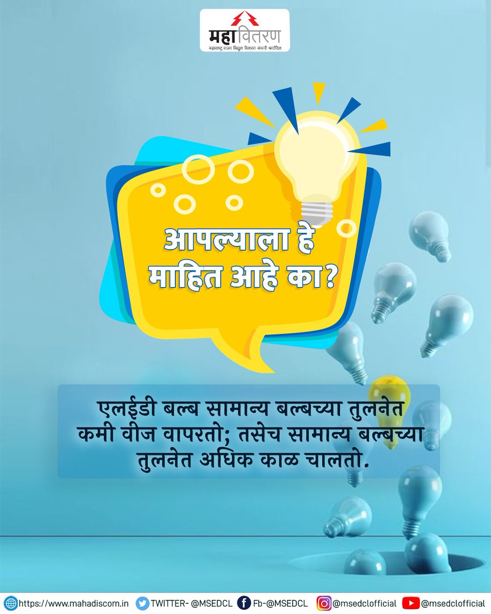 MSEDCL's tweet photo. विजेसोबतच पैशांचीही बचत!

अशी रोचक आणि महत्वपूर्ण माहिती आम्ही दर 'वीकेंड' ला आपल्यासाठी घेऊन येऊ.

#WeekendFacts #DidYouKnow https://t.co/j99w7DWlah