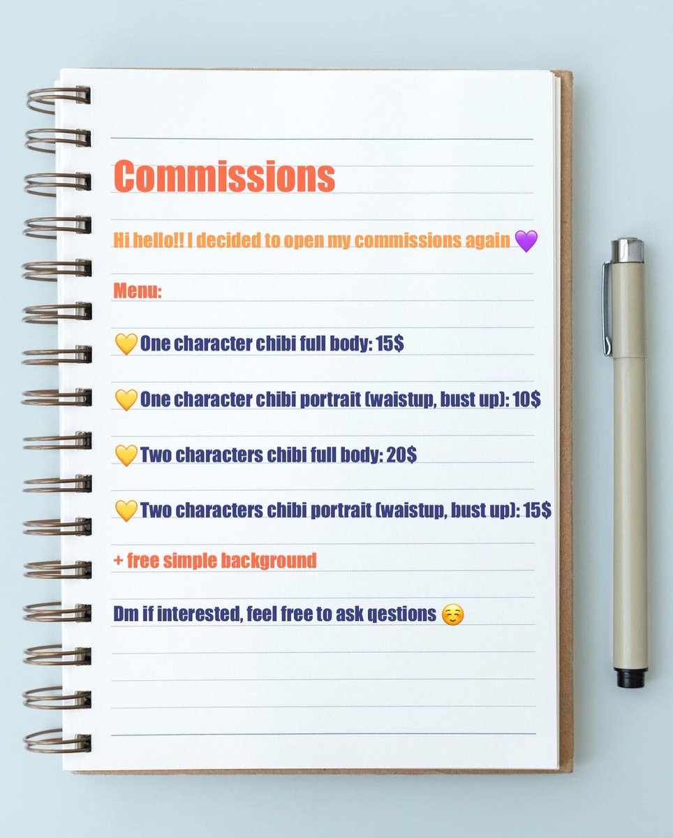 💌 COMMISSIONS OPEN Hi!! I decided to open commissions. I can draw chibi ships, OCs, characters RTs very appreciated. Thank you for your support ❤️